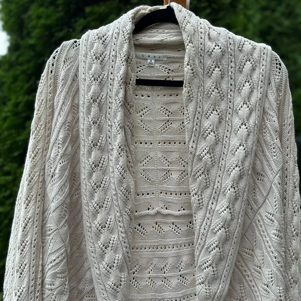 CAbi Cable Knit Cotton Cream Sweater - Picture 1 of 11